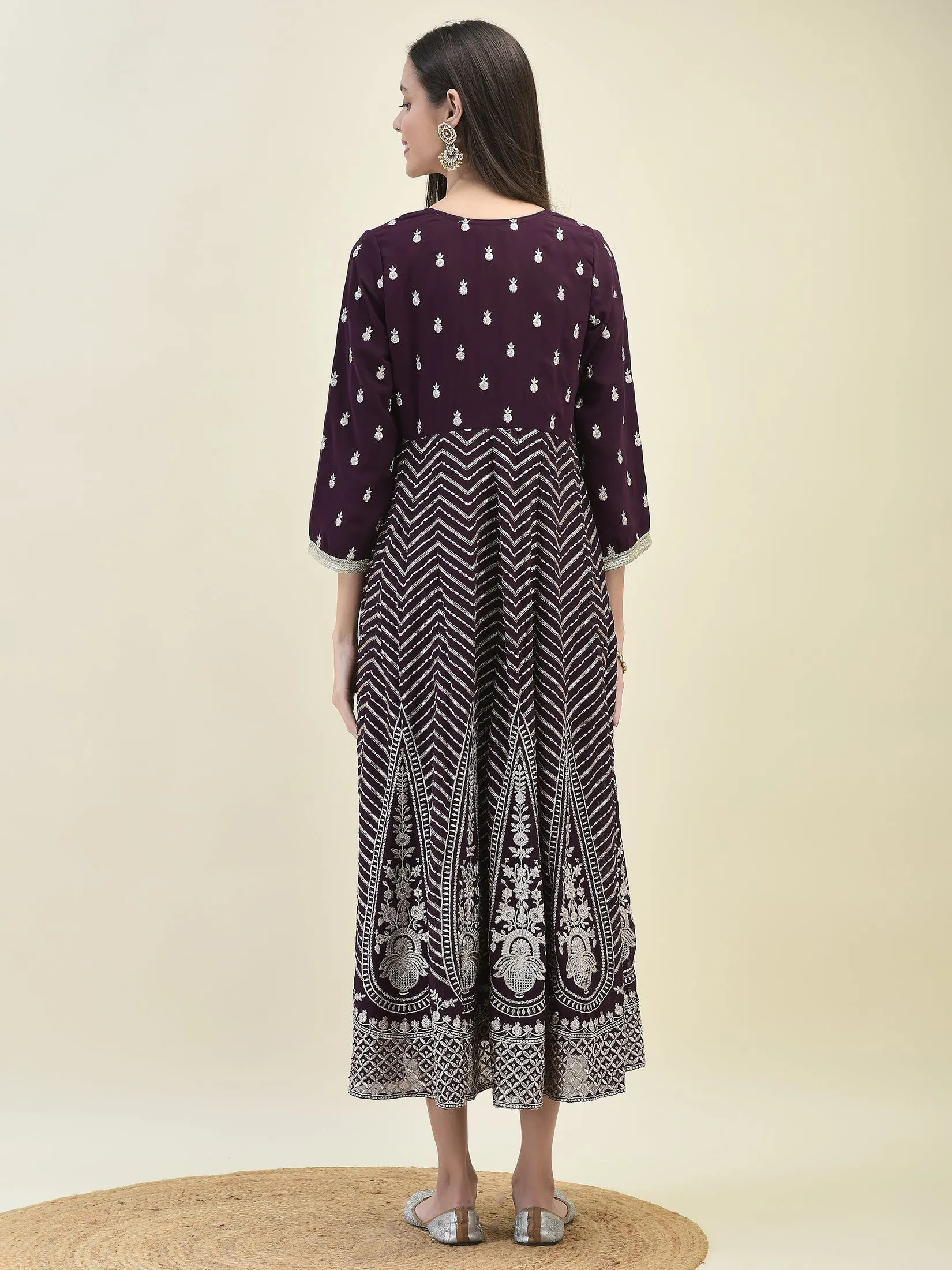 Women Georgette Purple Embroidered Dress