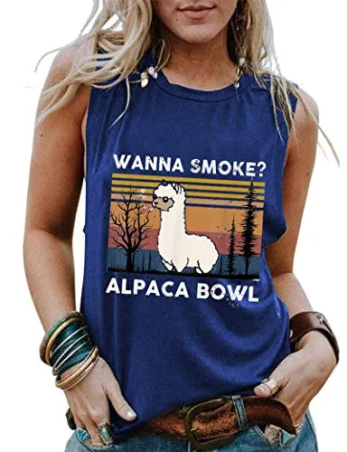 Women Wanna Smoke Alpaca Bowl Tank Tops Vintage Alpaca Bowl Graphic Shirt