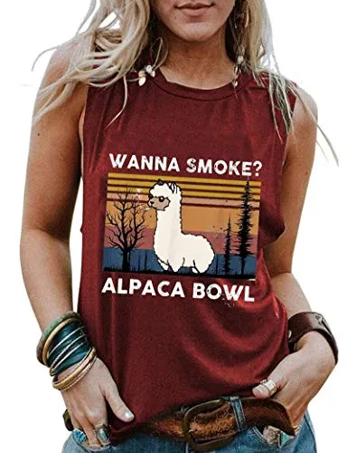 Women Wanna Smoke Alpaca Bowl Tank Tops Vintage Alpaca Bowl Graphic Shirt