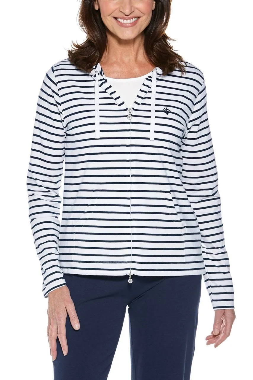 Women's Seaside Hoodie  |  White/Navy Stripe