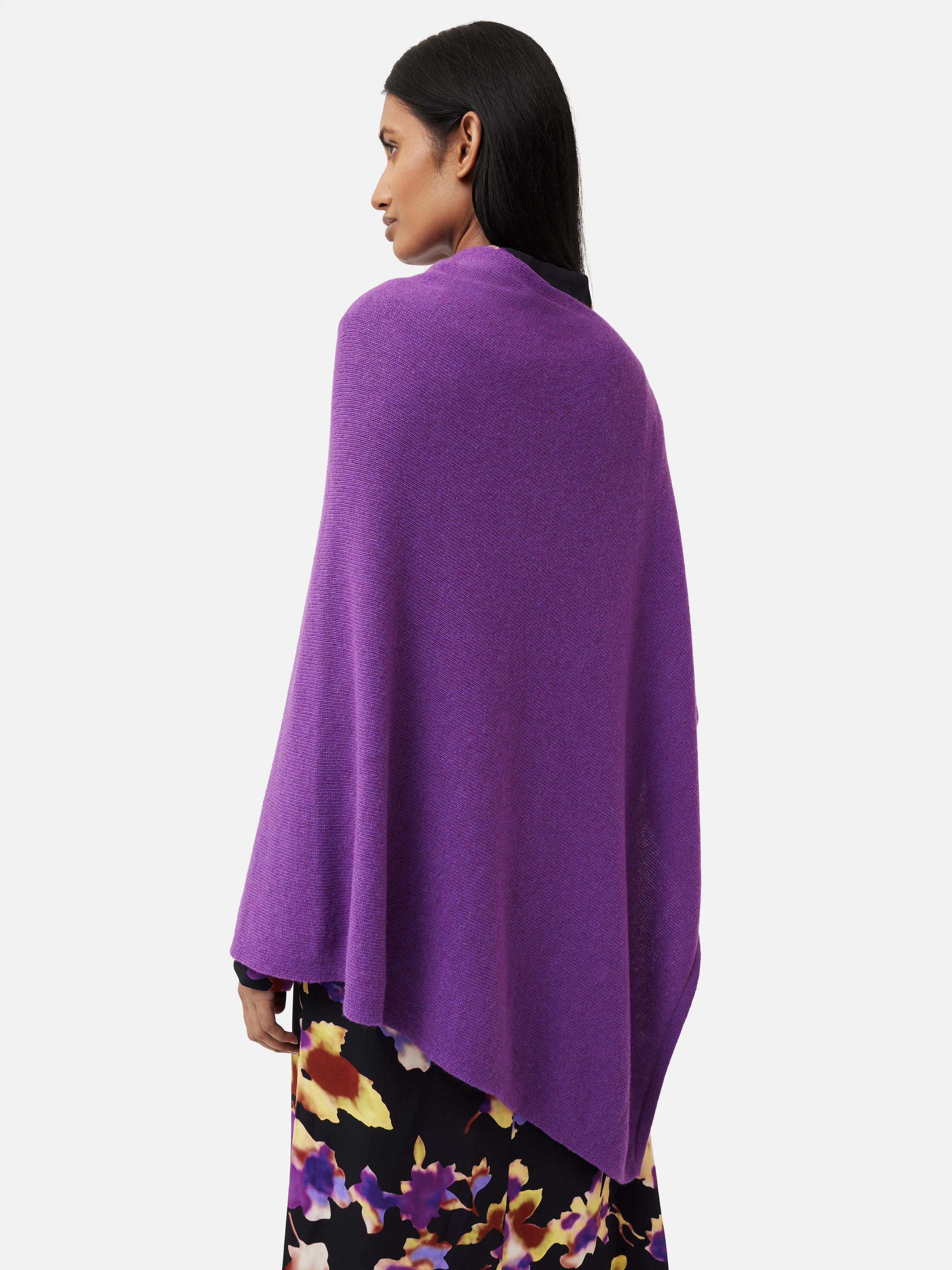 Wool Cashmere Blend Drape Poncho | Purple