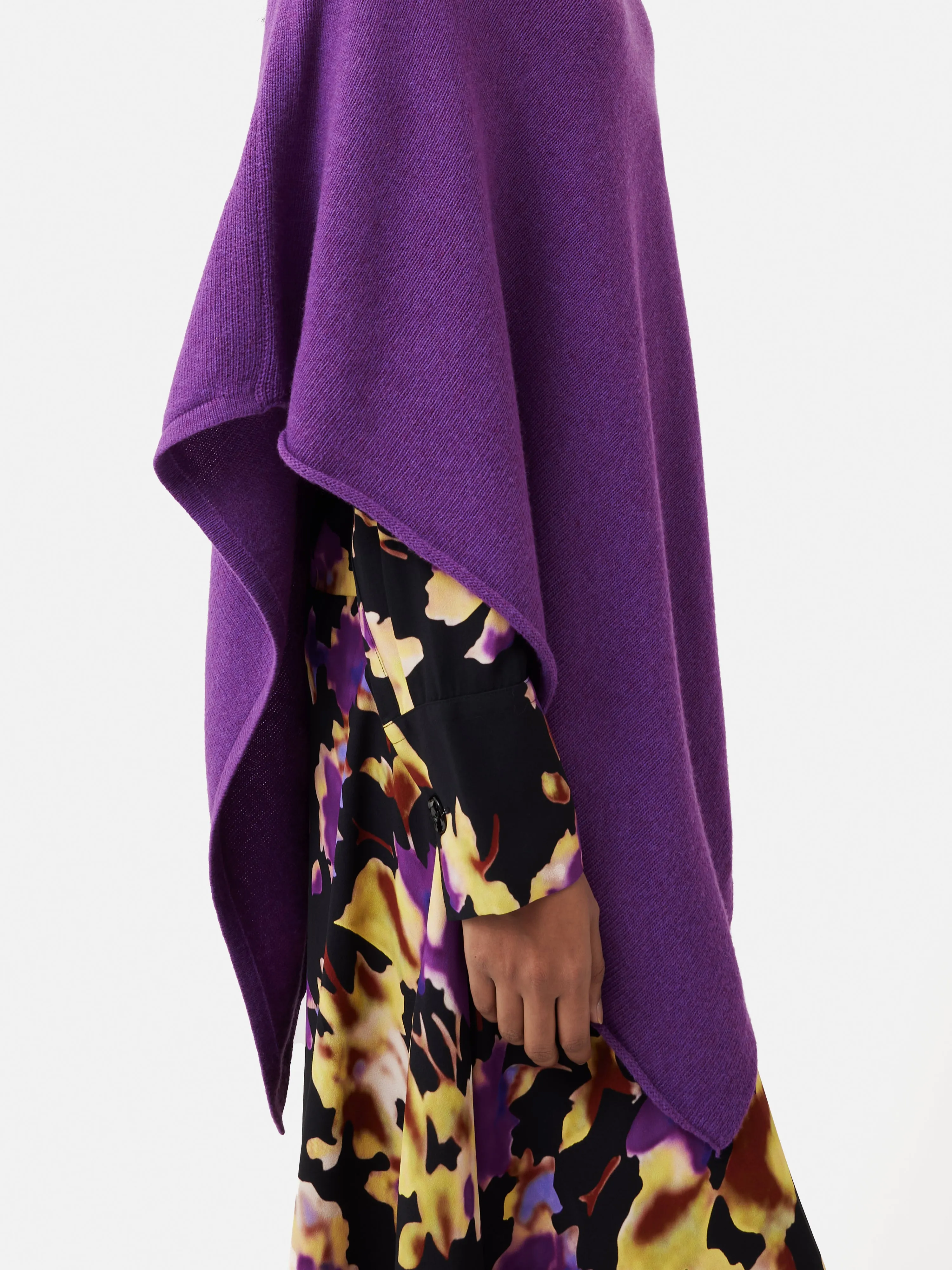 Wool Cashmere Blend Drape Poncho | Purple